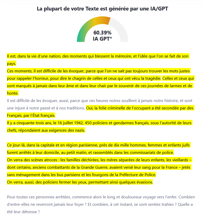 Jacques Chirac, discours sur la rafle du Vel d'Hiv - IA ?